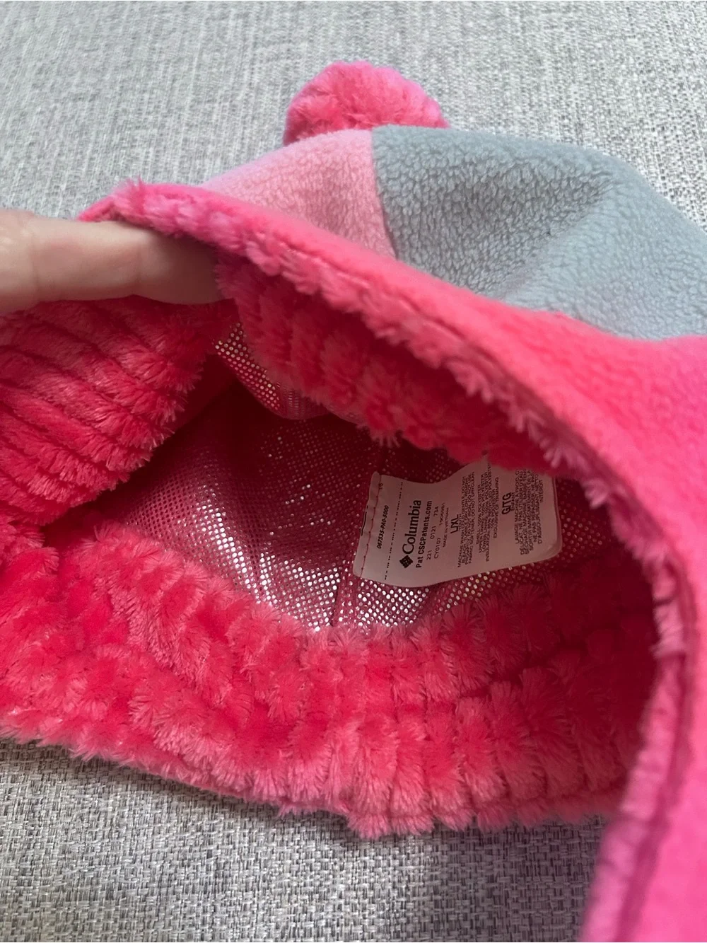 Columbia Kids' Pink & Gray Trapper Fleece Pom Beanie. Size L/XL